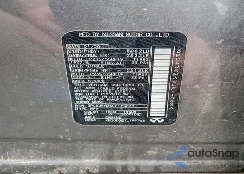 2020 Infiniti Qx50 Pure из США, поврежденный, VIN 3PCAJ5M36LF113833